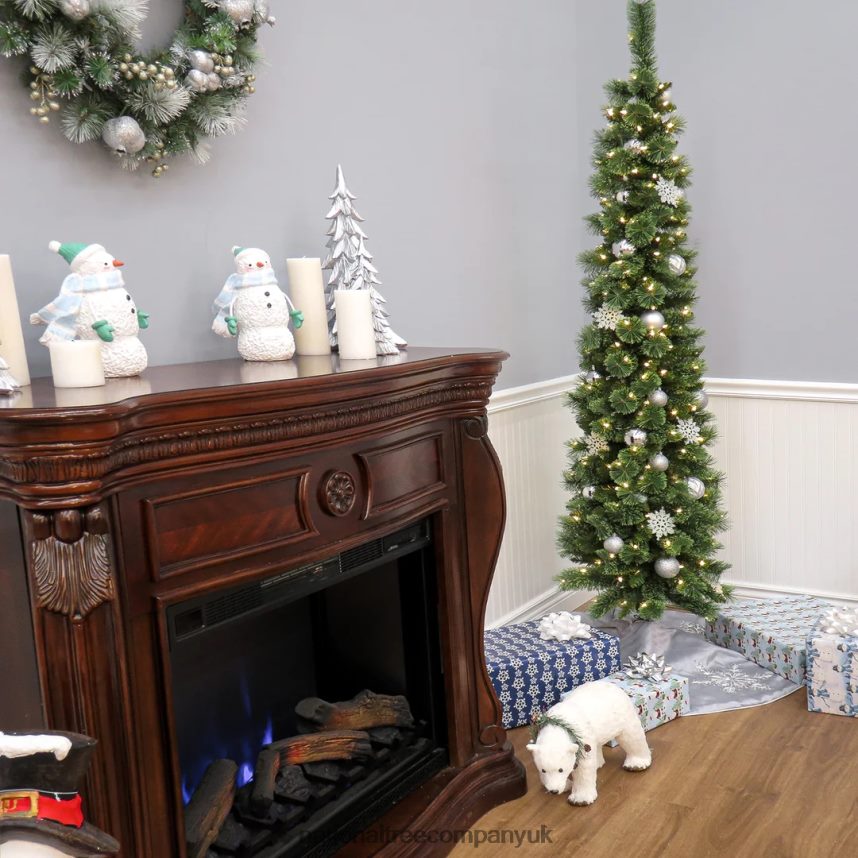 Trees | National Tree Company 7 ft Pre-Lit Curtis Pine Pencil Slim Tree with LED Lights F2L4F59